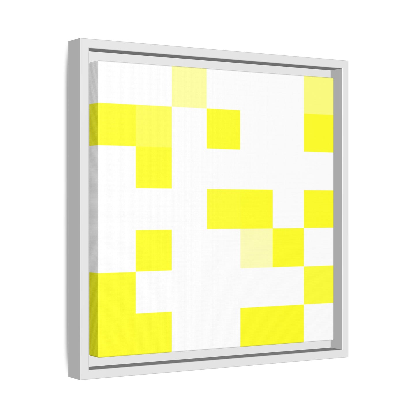 Yellow Pixel Grid - Framed Canvas