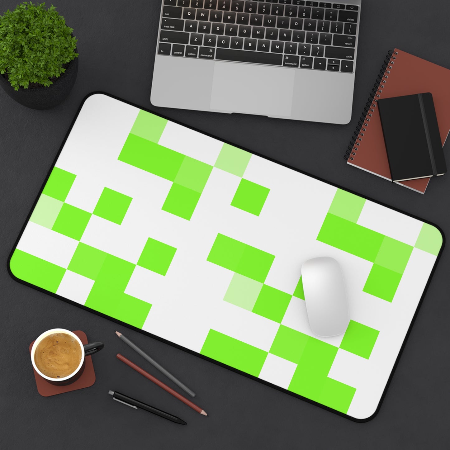 Lime Green Pixel Grid - Desk Mat