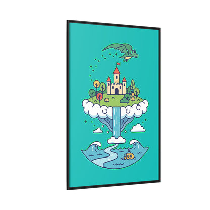 Floating Castle Dragon - Magical Fantasy Island - Framed Canvas