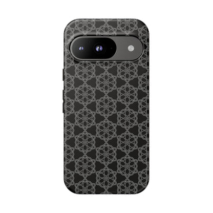 Geometric Pattern Phone Case, Dark Floral Case for Tough Protection, Stylish Smartphone Accessory, Gift for Tech Lovers, Trendy Mobile Cover