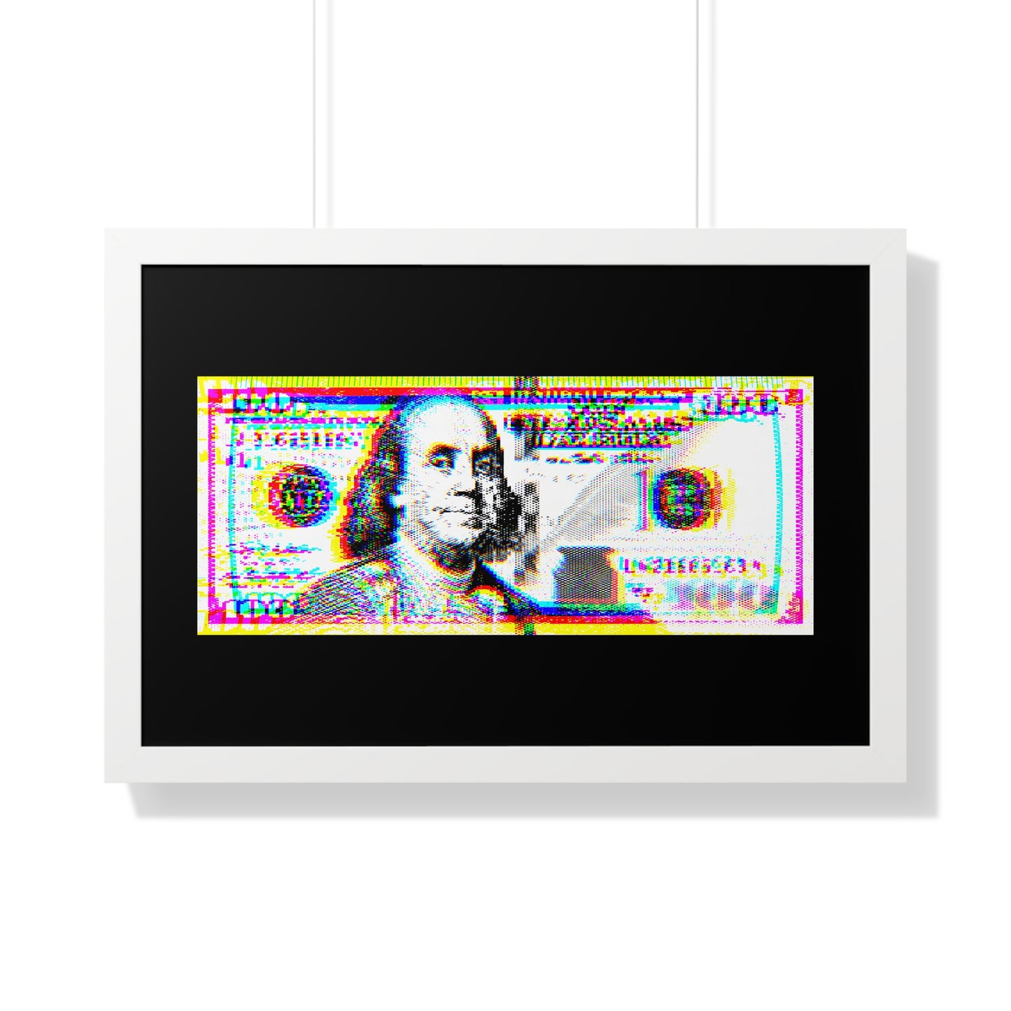 100 Dollars Bill - Neon Color Explosion - Framed Poster