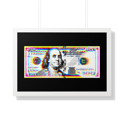 100 Dollars Bill - Neon Color Explosion - Framed Poster