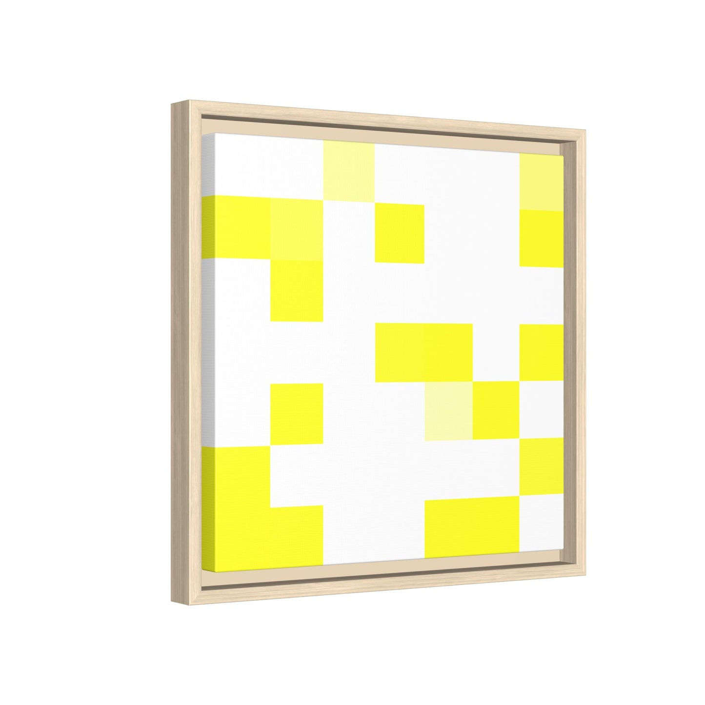Yellow Pixel Grid - Framed Canvas
