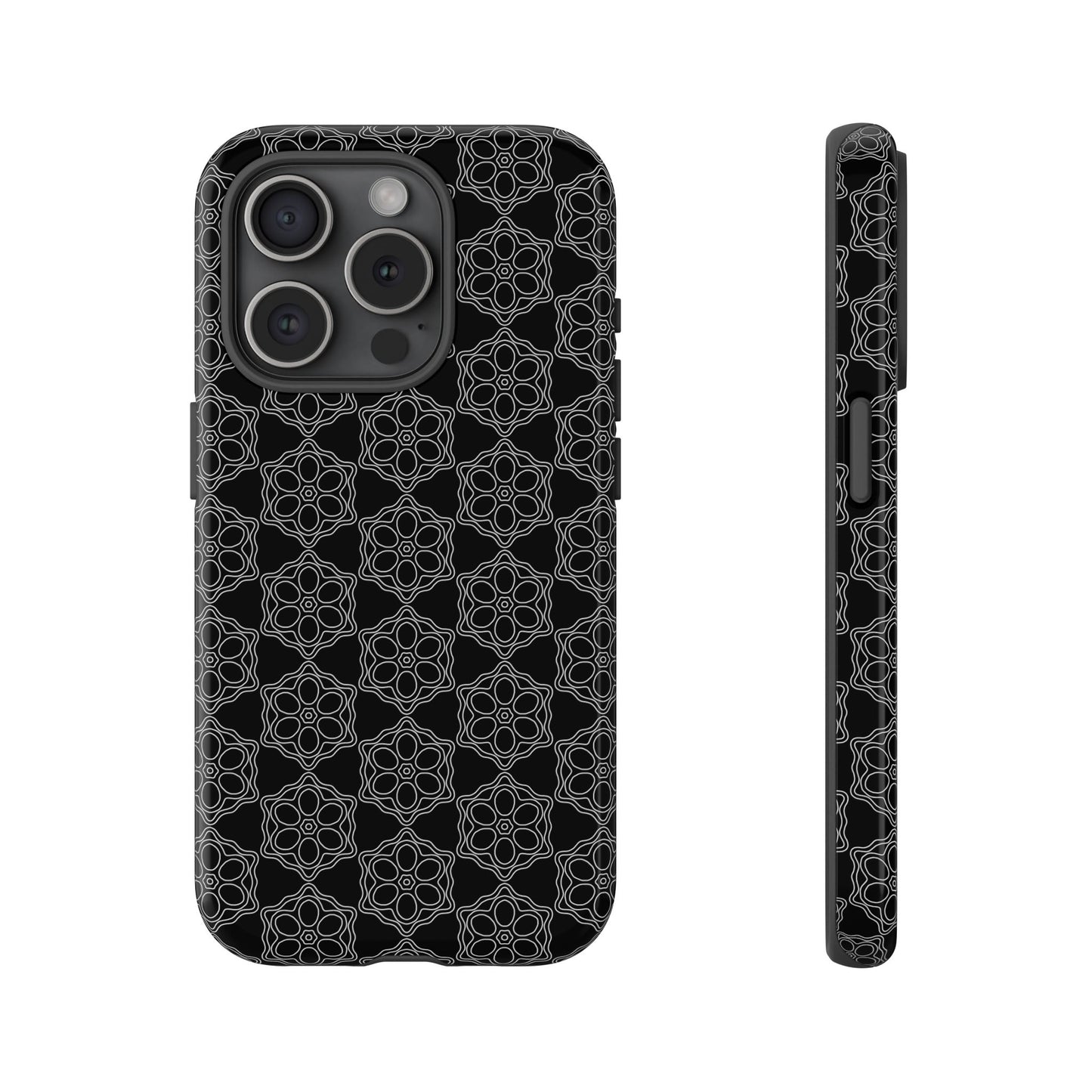 Geometric Pattern Phone Case, Dark Floral Case for Tough Protection, Stylish Smartphone Accessory, Gift for Tech Lovers, Trendy Mobile Cover