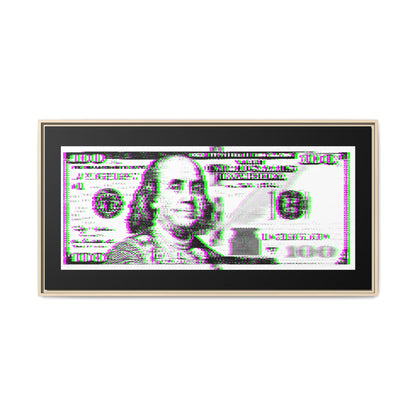 100 Dollars Bill - Green/Magenta Glitch - Framed Canvas