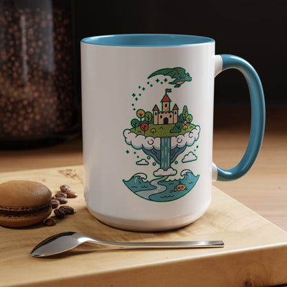 Floating Castle Dragon - Magical Fantasy Island - Color Accent Mug