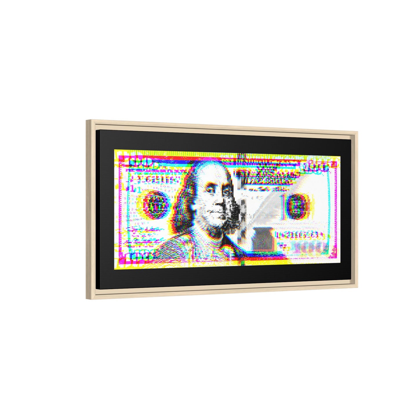 100 Dollars Bill - Neon Color Explosion - Framed Canvas