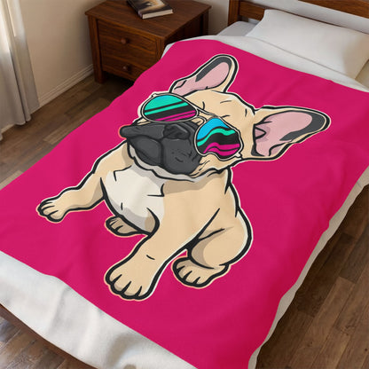 French Bulldog with Sunglasses - Plush Blanket