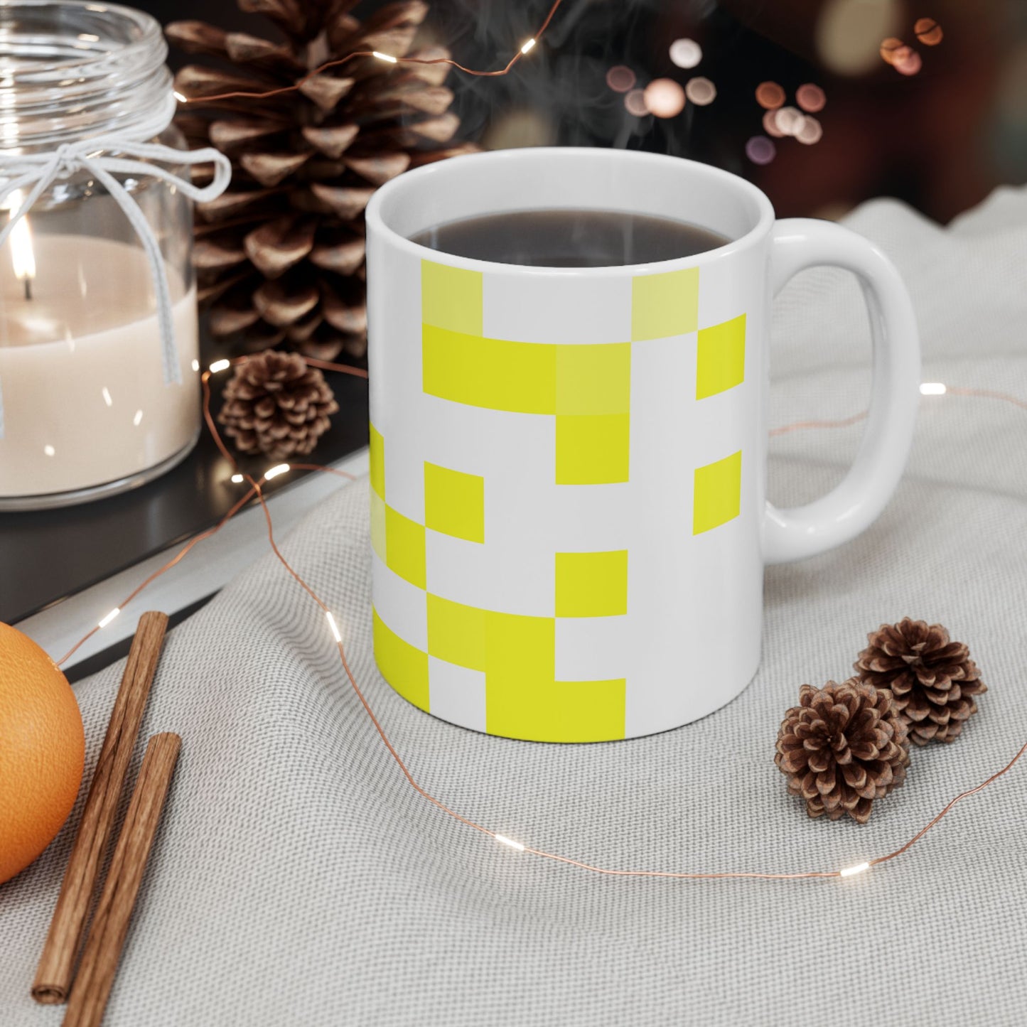 Yellow Pixel Grid - Mug