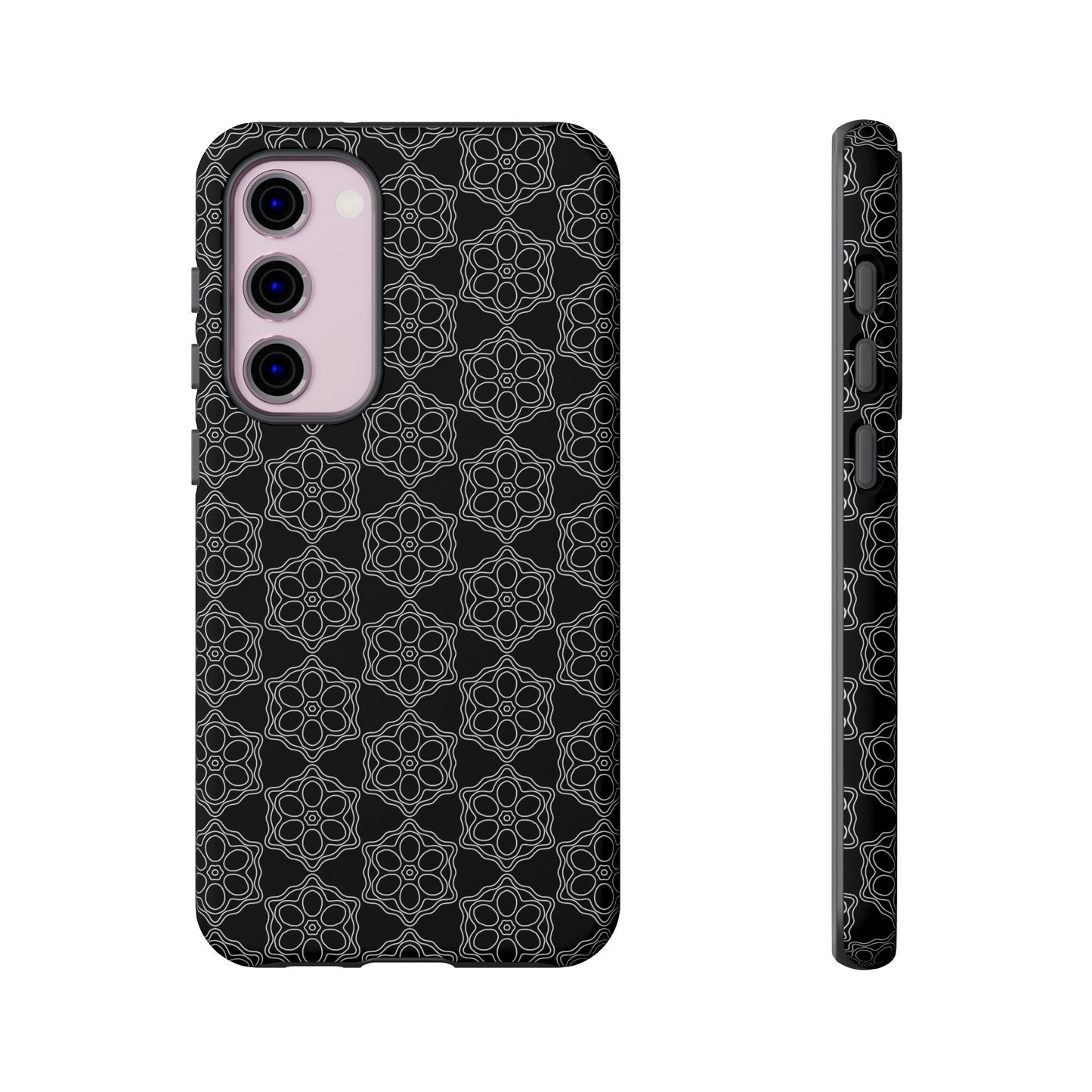 Geometric Pattern Phone Case, Dark Floral Case for Tough Protection, Stylish Smartphone Accessory, Gift for Tech Lovers, Trendy Mobile Cover