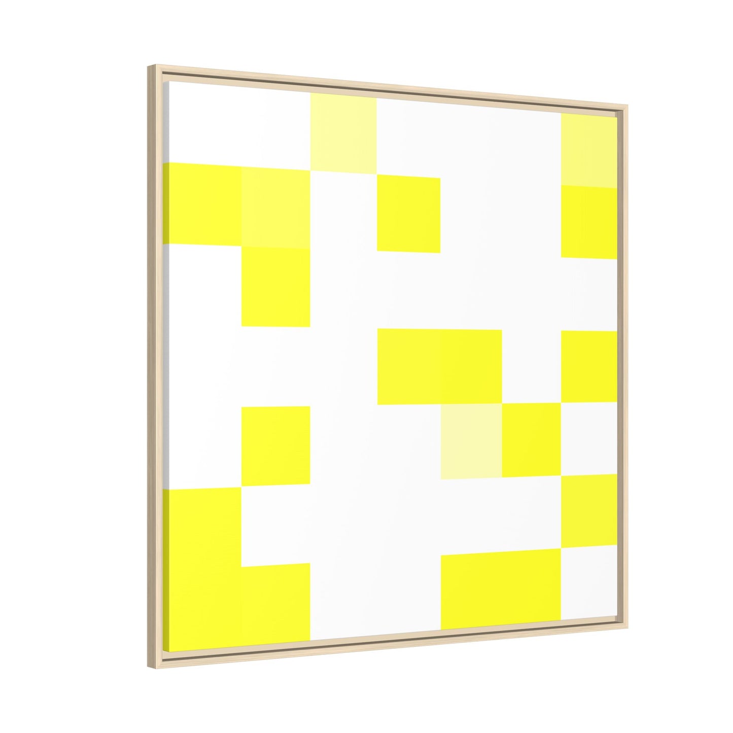 Yellow Pixel Grid - Framed Canvas