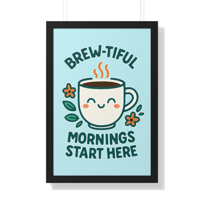 Cute Coffee Wall Art, Brew-tiful Mornings Poster, Kitchen Decor, Gift for Coffee Lovers, Floral Artwork, Home Office Print
