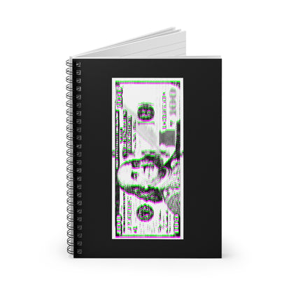 100 Dollars Bill - Green/Magenta Glitch - Spiral Notebook