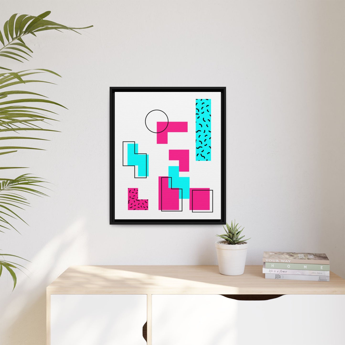 Retro Geometric Vibes - Framed Canvas