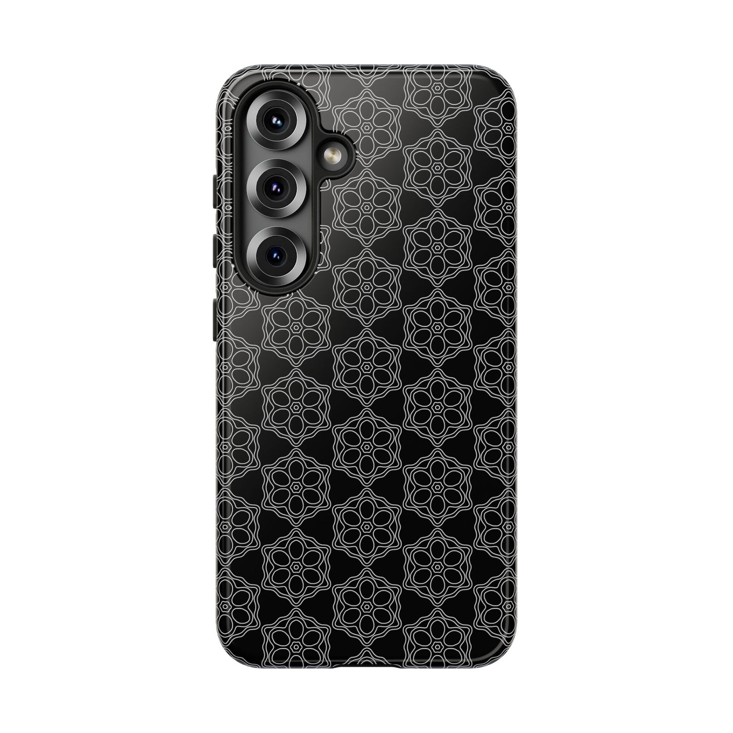 Geometric Pattern Phone Case, Dark Floral Case for Tough Protection, Stylish Smartphone Accessory, Gift for Tech Lovers, Trendy Mobile Cover