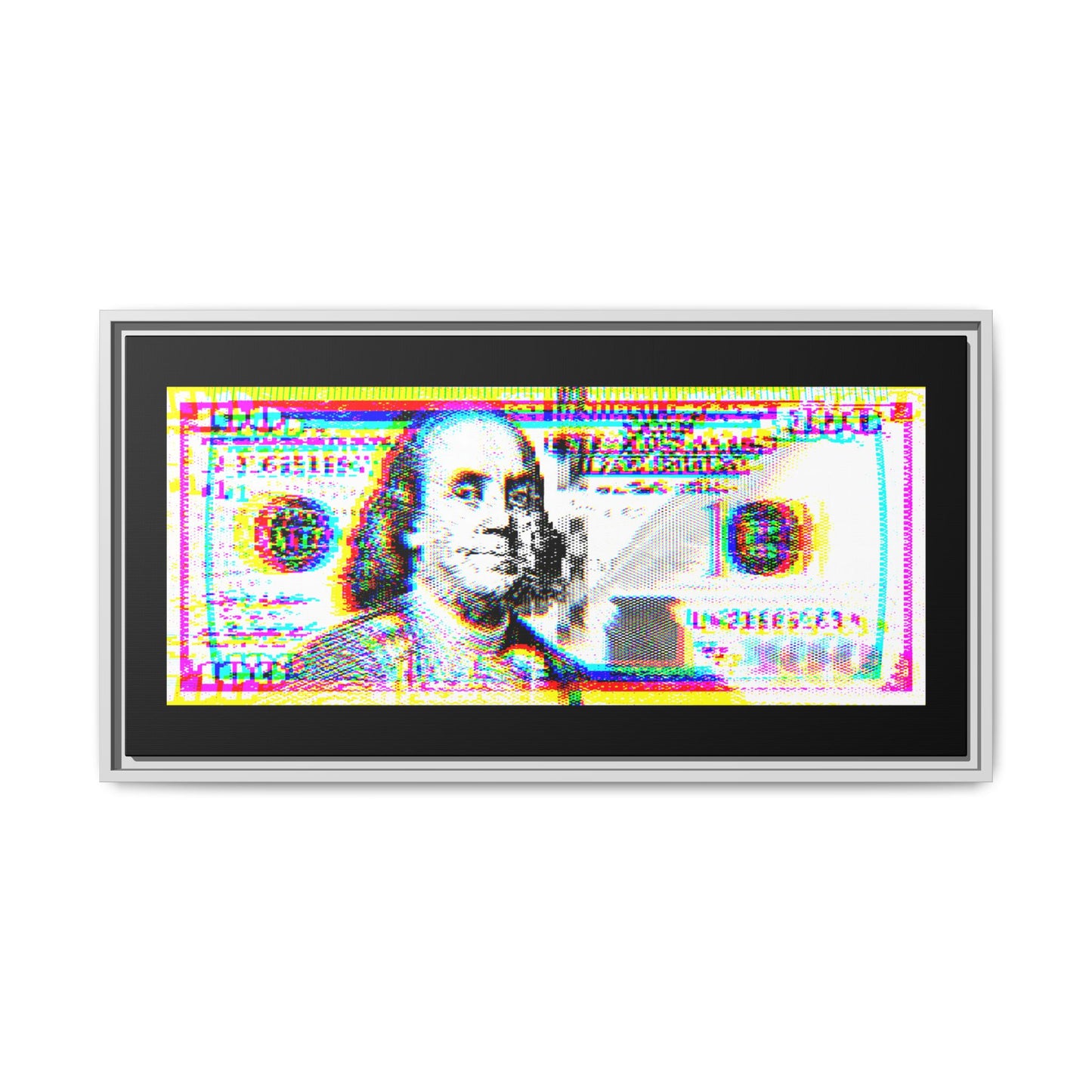 100 Dollars Bill - Neon Color Explosion - Framed Canvas