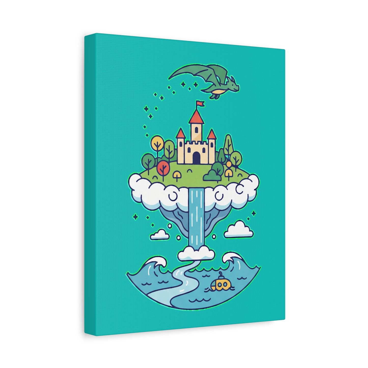 Floating Castle Dragon - Magical Fantasy Island - Canvas