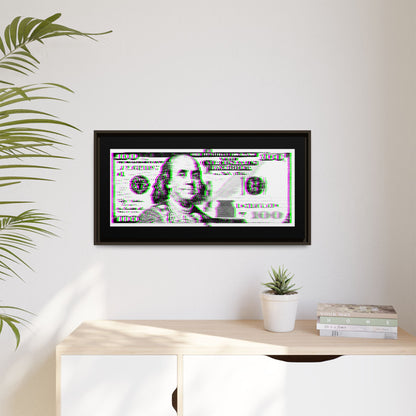 100 Dollars Bill - Green/Magenta Glitch - Framed Canvas