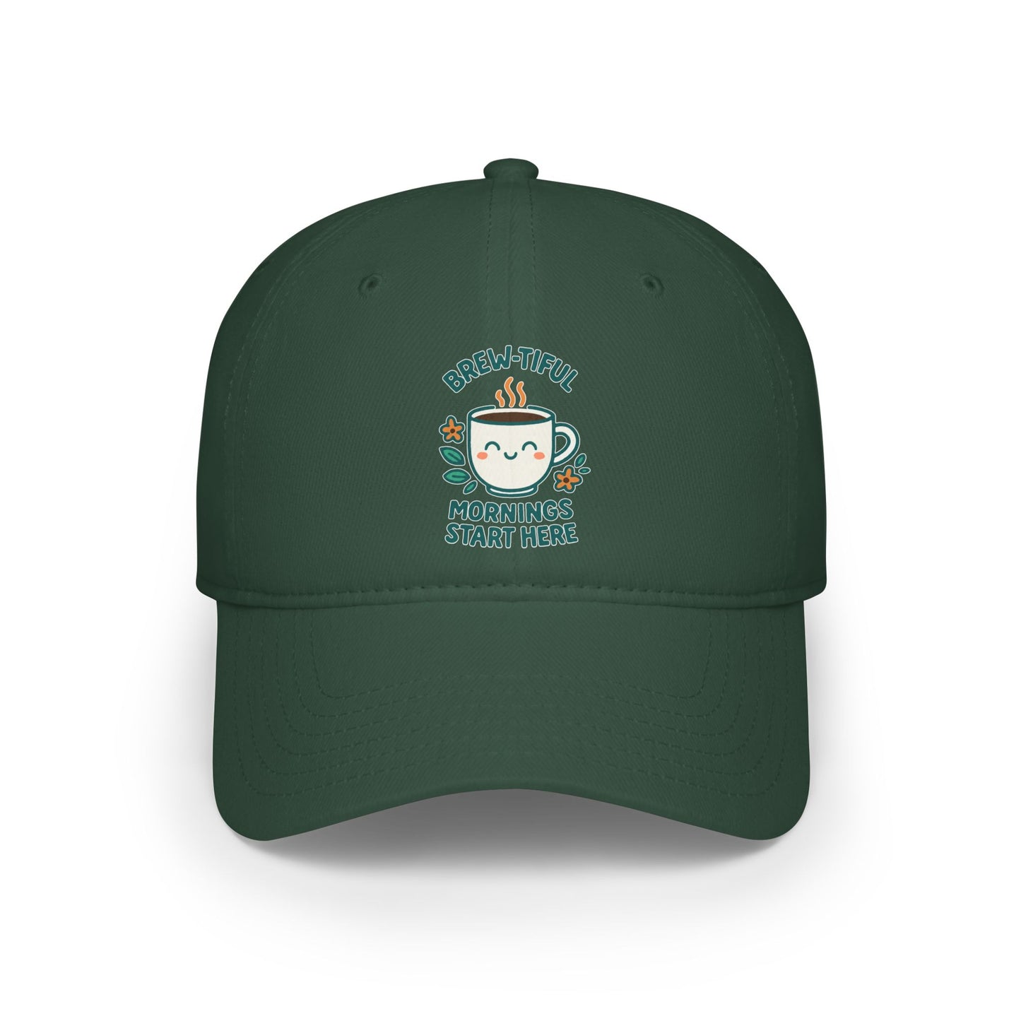 Stylish Low Profile Baseball Cap with Unique "Brew-tiful Morning Start Here" Design, Casual Hat, Fashion Accessory, Outdoor Gear, Gift for Him/Her
