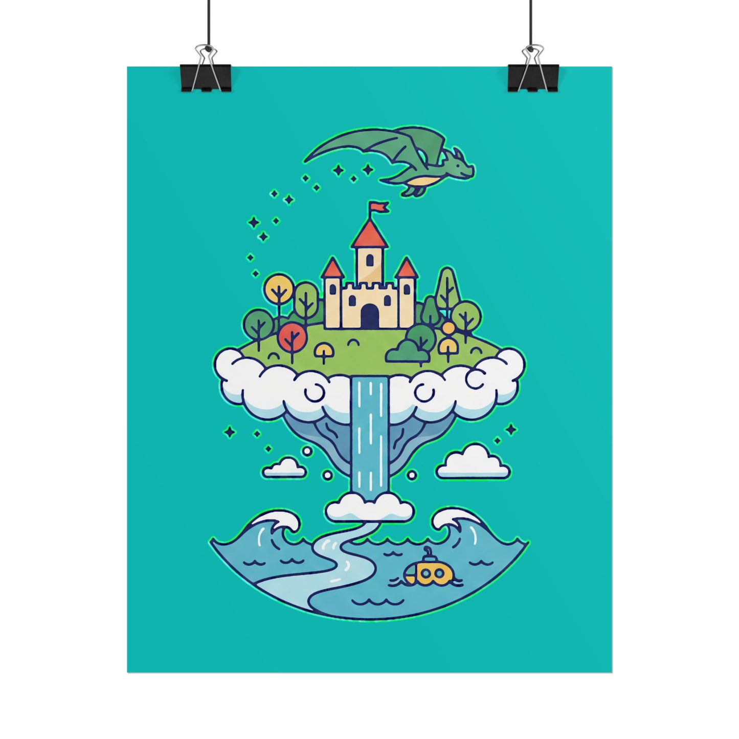 Floating Castle Dragon - Magical Fantasy Island - Poster