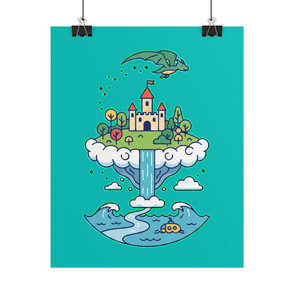 Floating Castle Dragon - Magical Fantasy Island - Poster