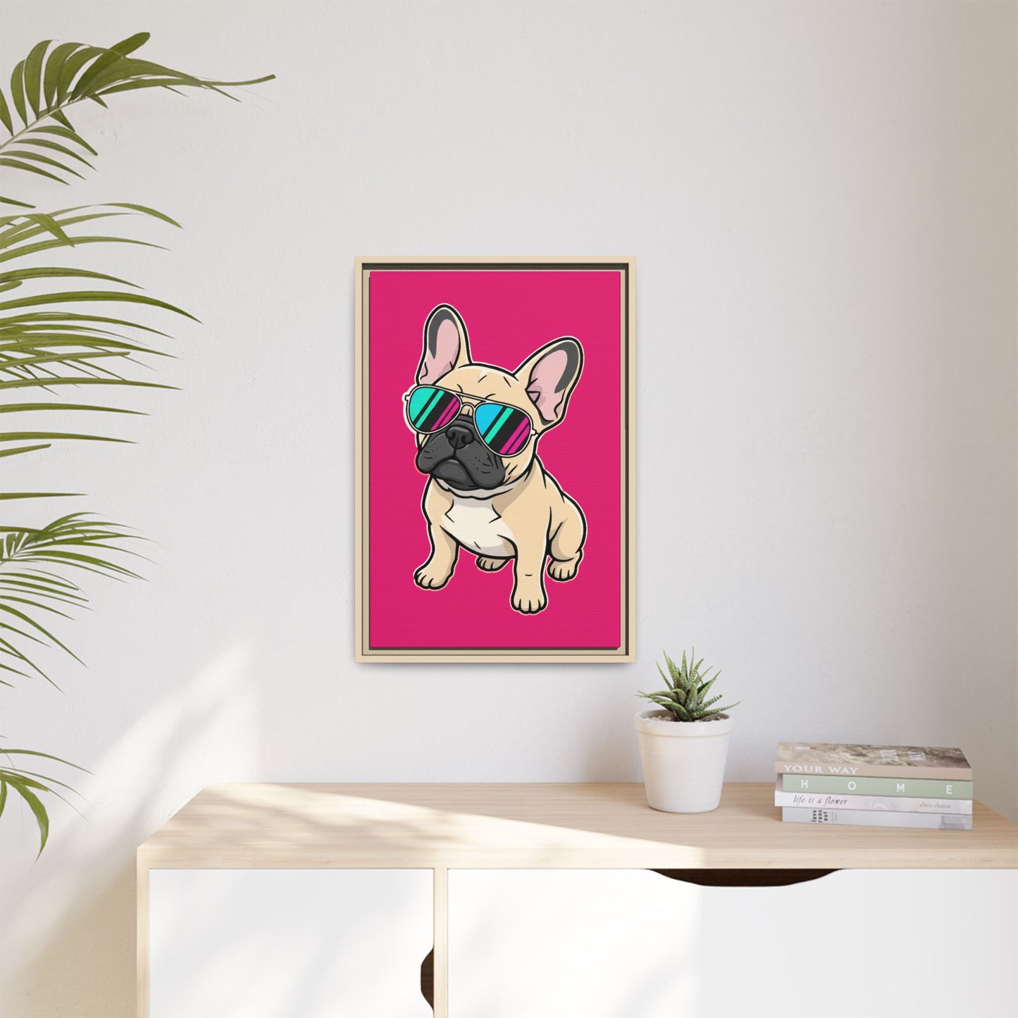 French Bulldog with Sunglasses - Framed Canvas