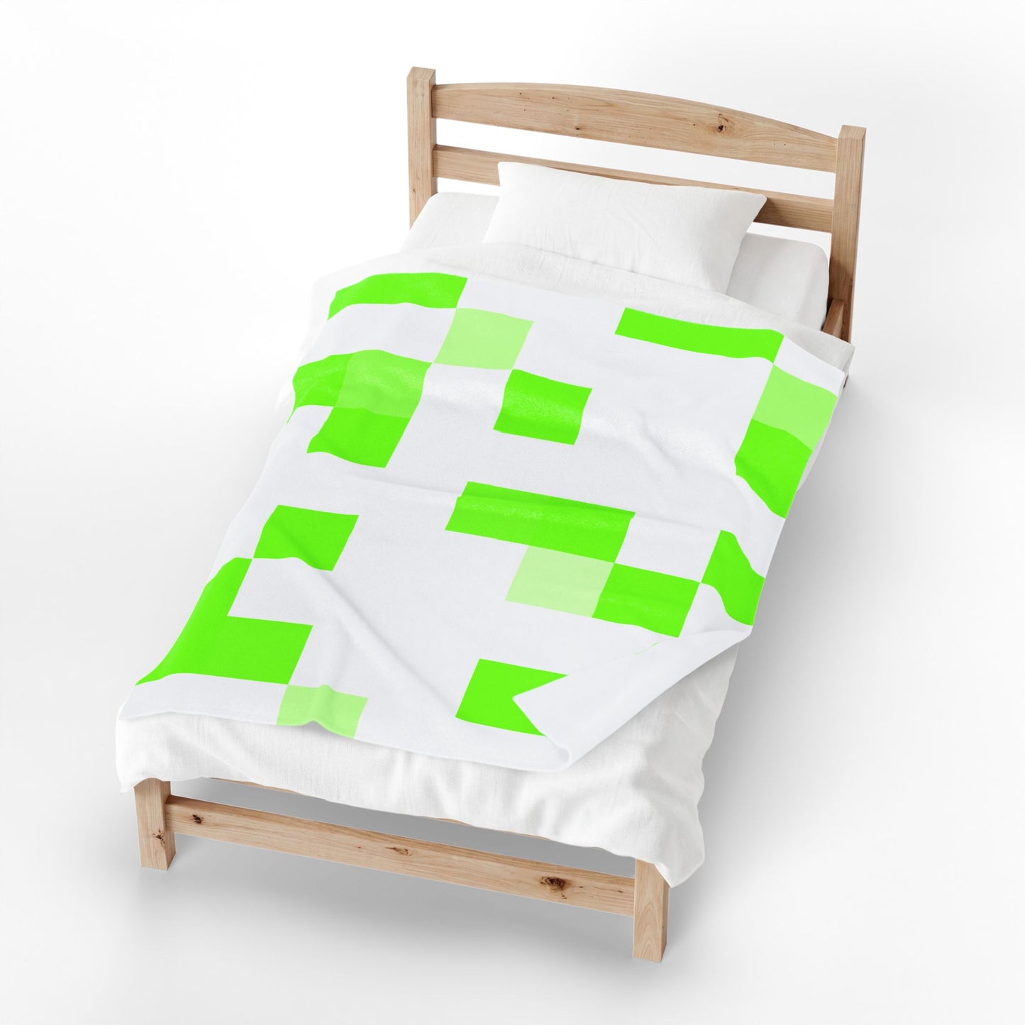Lime Green Pixel Grid - Plush Blanket