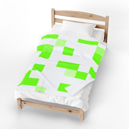 Lime Green Pixel Grid - Plush Blanket