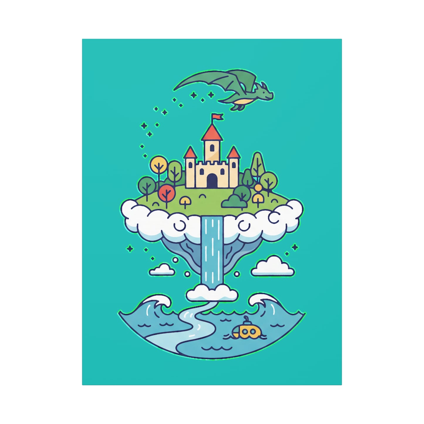 Floating Castle Dragon - Magical Fantasy Island - Canvas