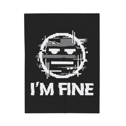 I’m Fine Glitched Smiley - Plush Blanket