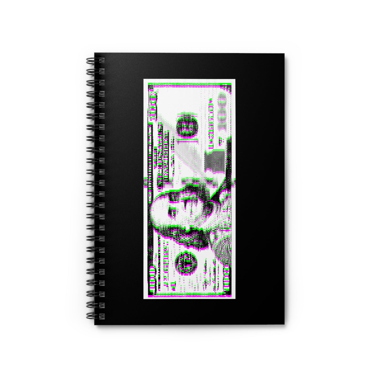 100 Dollars Bill - Green/Magenta Glitch - Spiral Notebook