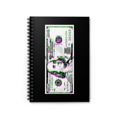100 Dollars Bill - Green/Magenta Glitch - Spiral Notebook