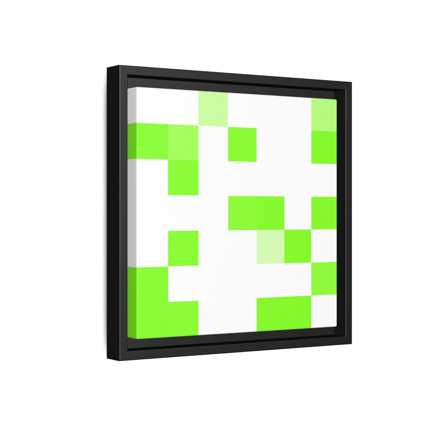 Lime Green Pixel Grid - Framed Canvas