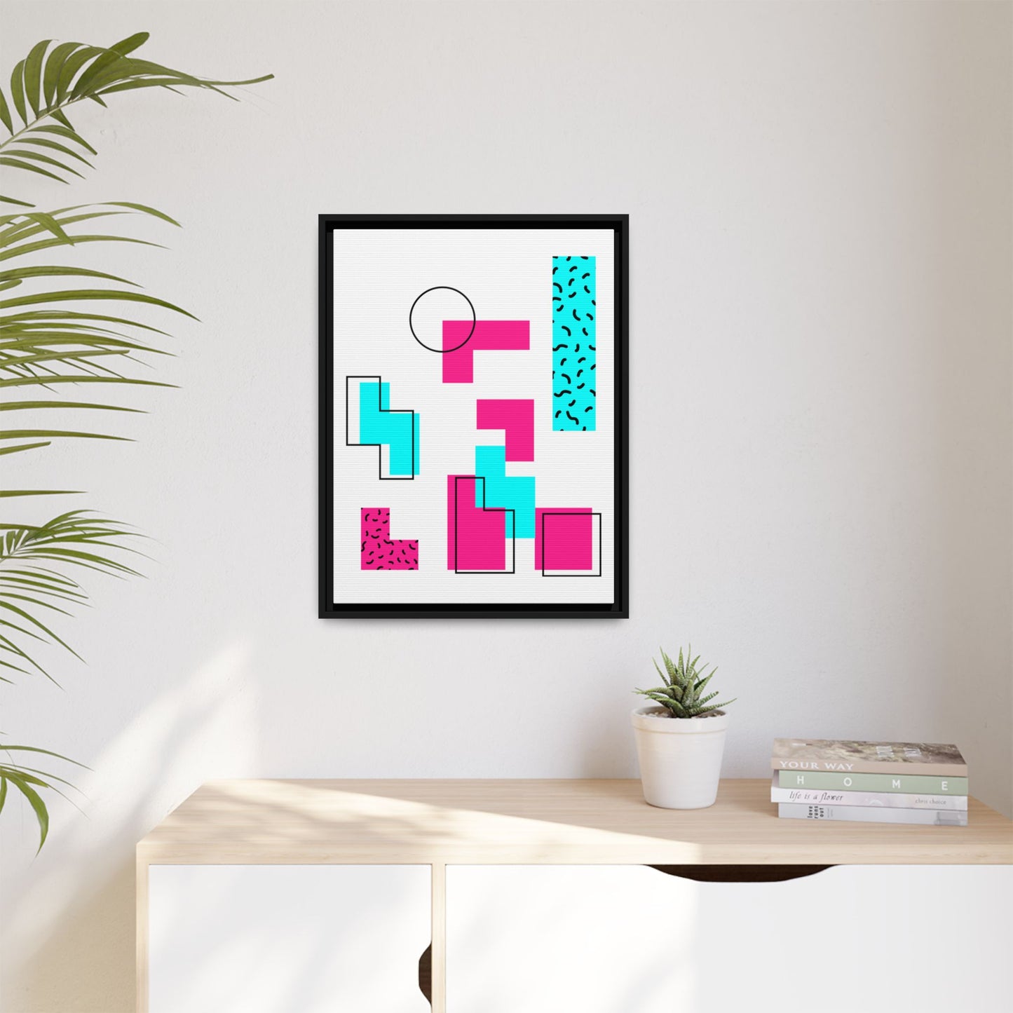 Retro Geometric Vibes - Framed Canvas