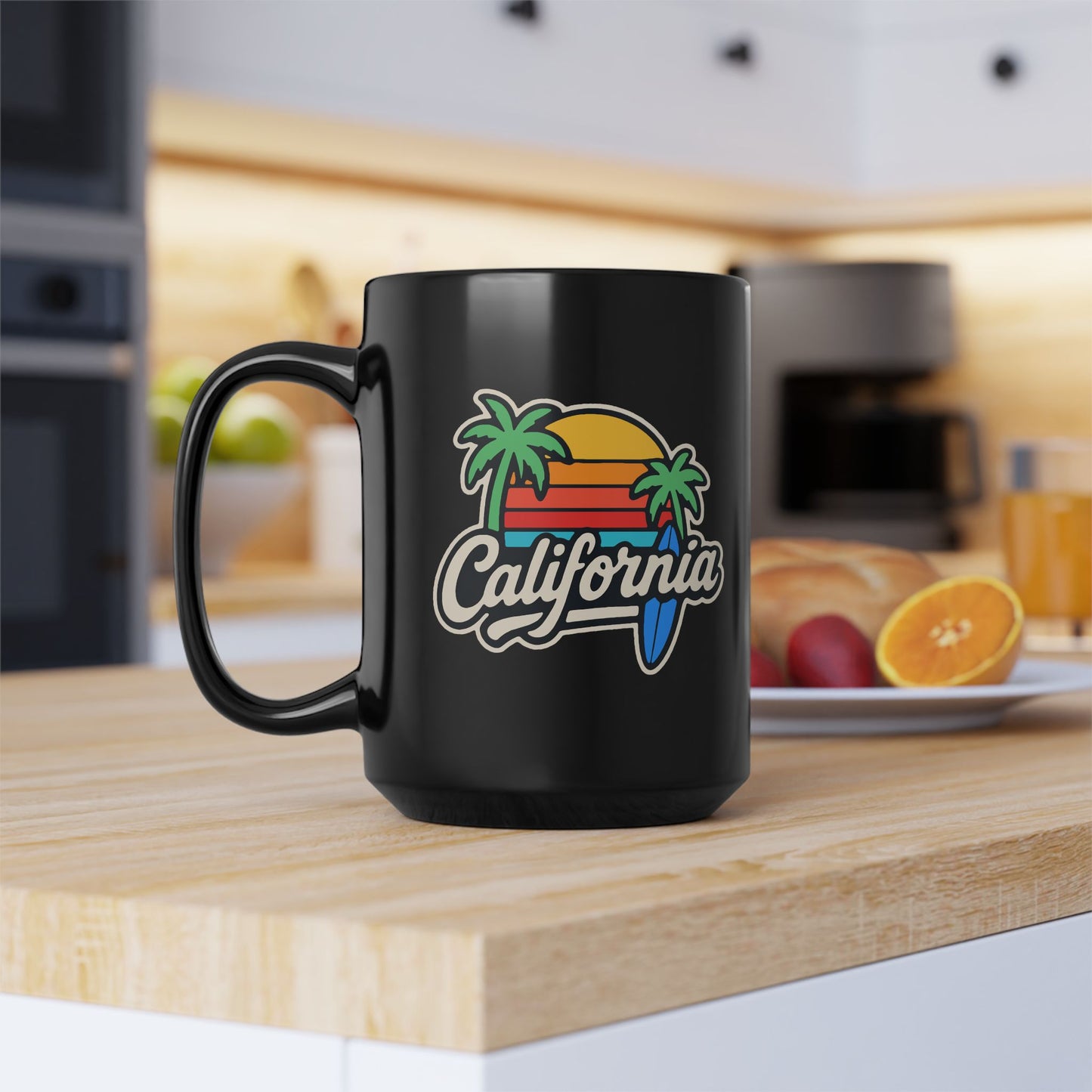 California Vibe Black Mug, Surfing Coffee Cup, Beach Lover Gift, Tropical Home Decor, Summer Drinkware, Gift for Surfers