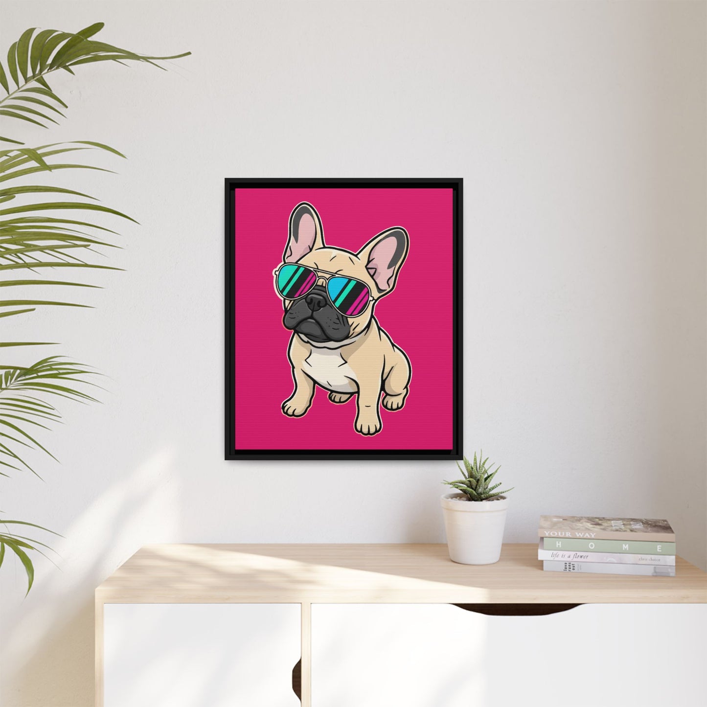 French Bulldog with Sunglasses - Framed Canvas