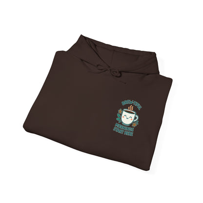 Brew-tiful Mornings Start Here Hoodie, Unisex Sweatshirt for Coffee Lovers, Cozy Gift
