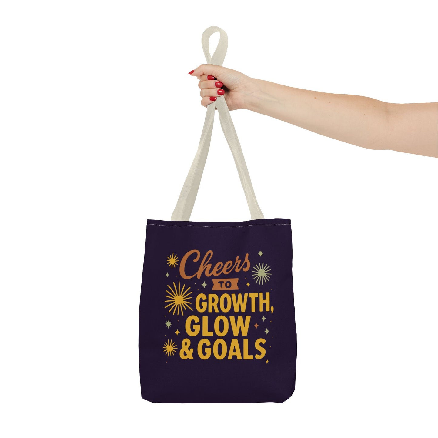 Cheers to Growth Tote Bag, Motivational Gift for Goals, Daily Use, Eco-Friendly Shopping, Inspirational Quotes, New Year's Vibes