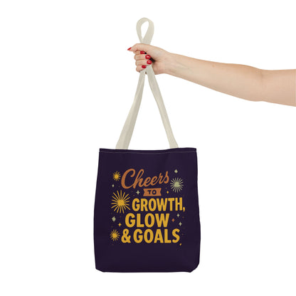 Cheers to Growth Tote Bag, Motivational Gift for Goals, Daily Use, Eco-Friendly Shopping, Inspirational Quotes, New Year's Vibes