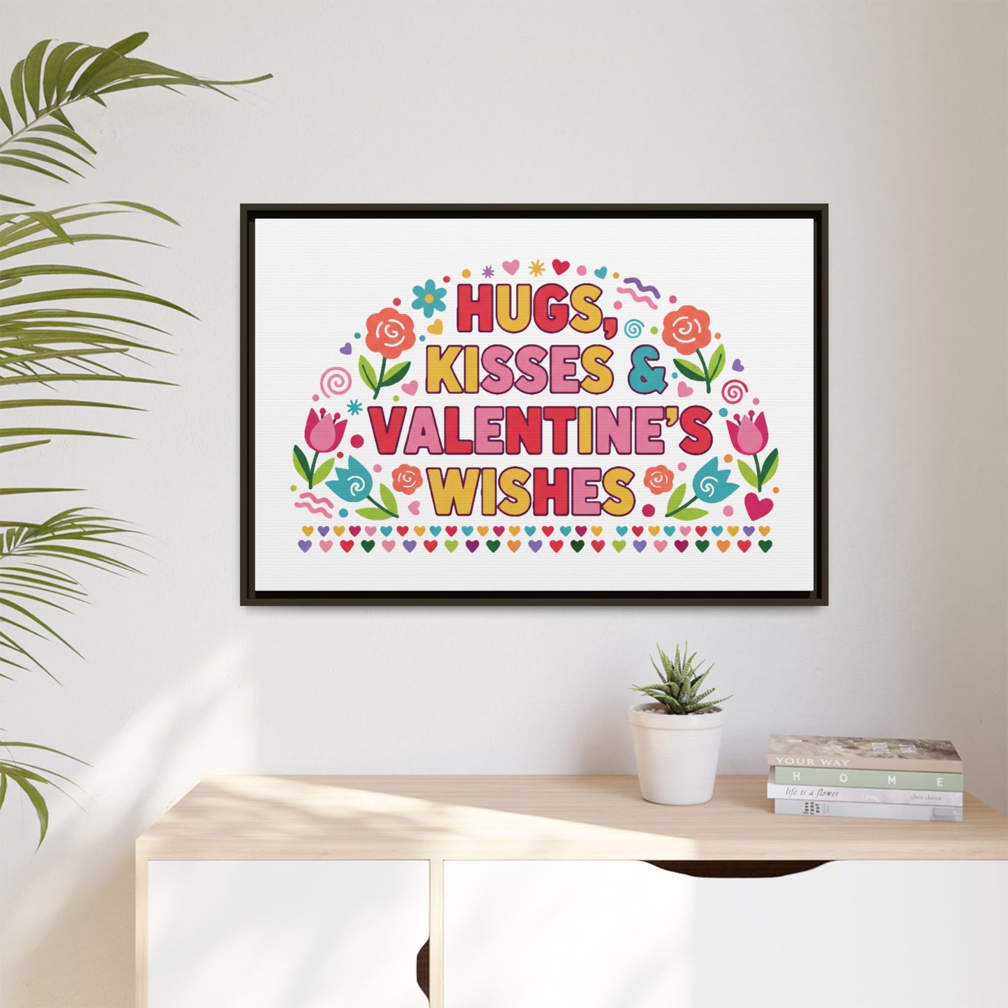 Hugs Kisses & Valentine's Wishes - Framed Canvas