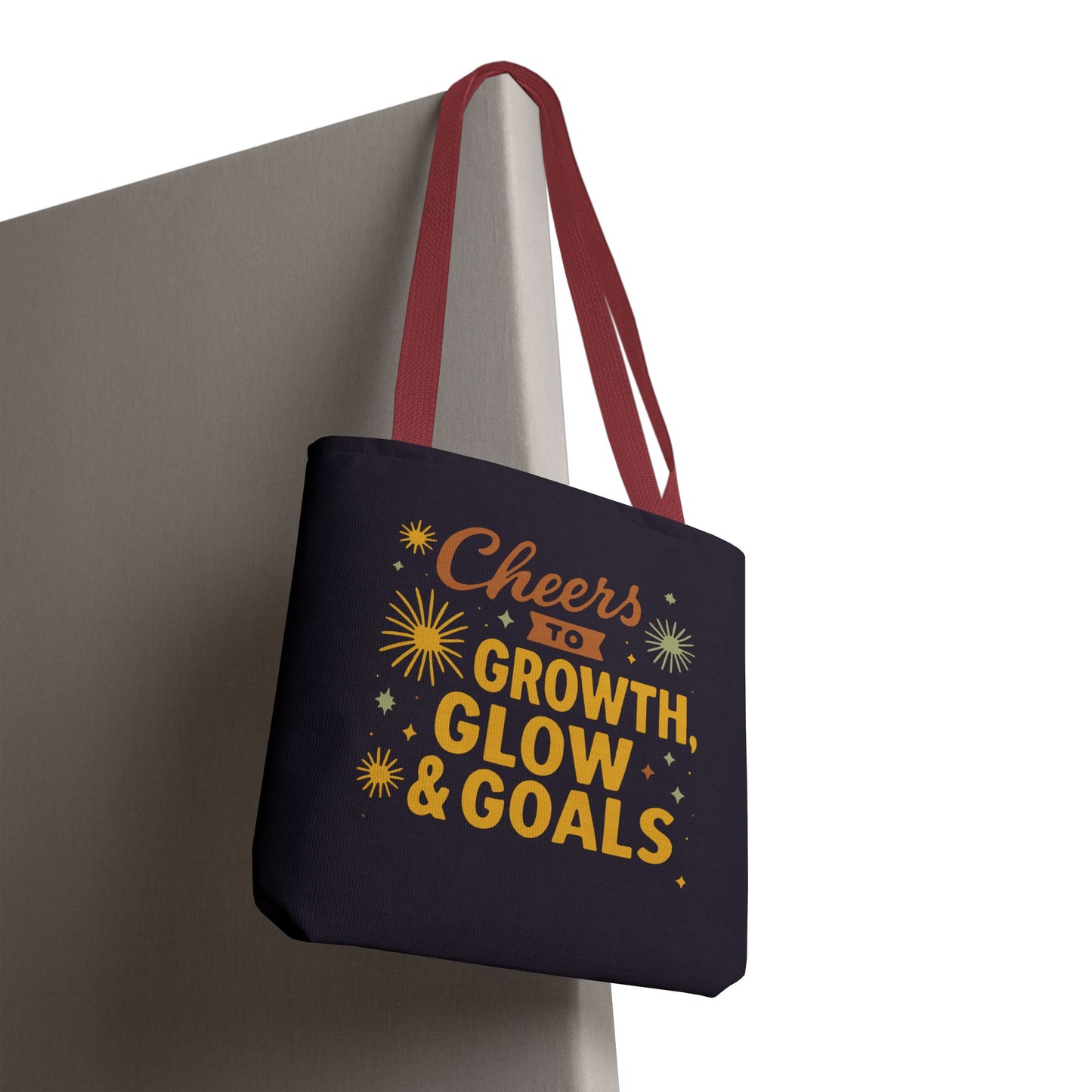 Cheers to Growth Tote Bag, Motivational Gift for Goals, Daily Use, Eco-Friendly Shopping, Inspirational Quotes, New Year's Vibes