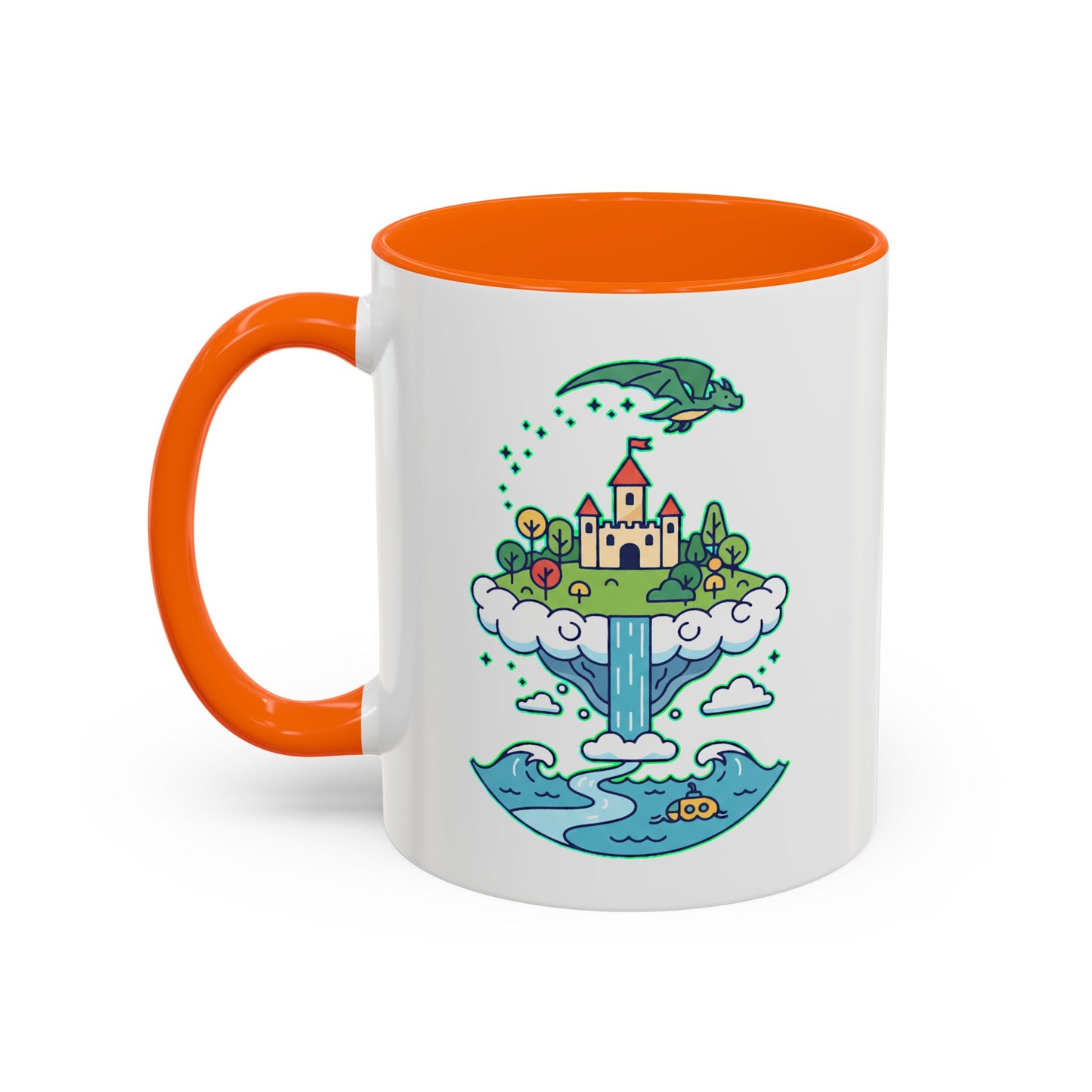 Floating Castle Dragon - Magical Fantasy Island - Color Accent Mug