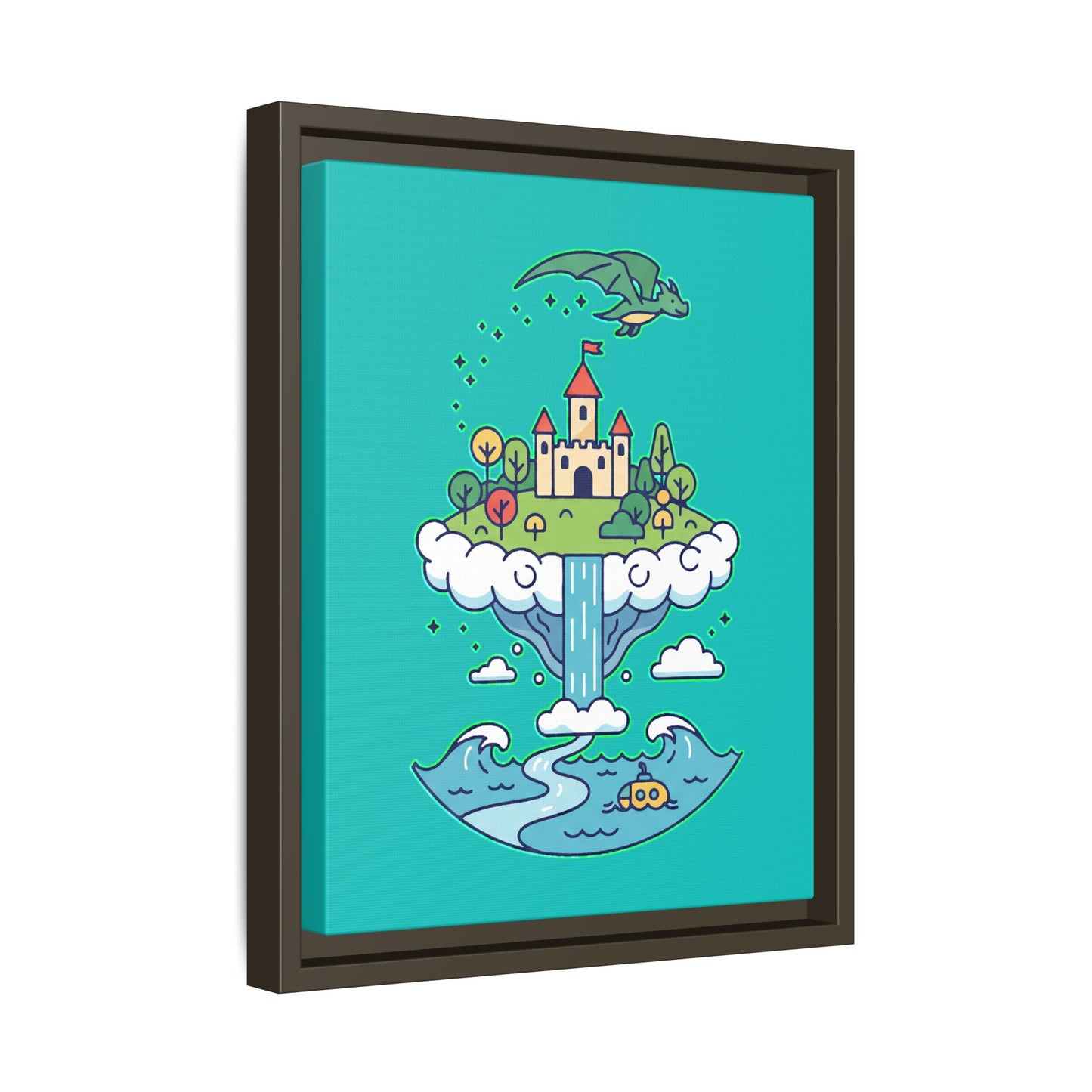 Floating Castle Dragon - Magical Fantasy Island - Framed Canvas