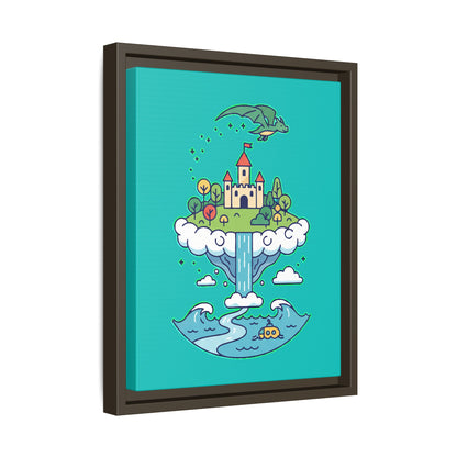 Floating Castle Dragon - Magical Fantasy Island - Framed Canvas