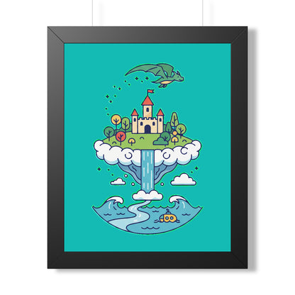 Floating Castle Dragon - Magical Fantasy Island - Framed Poster