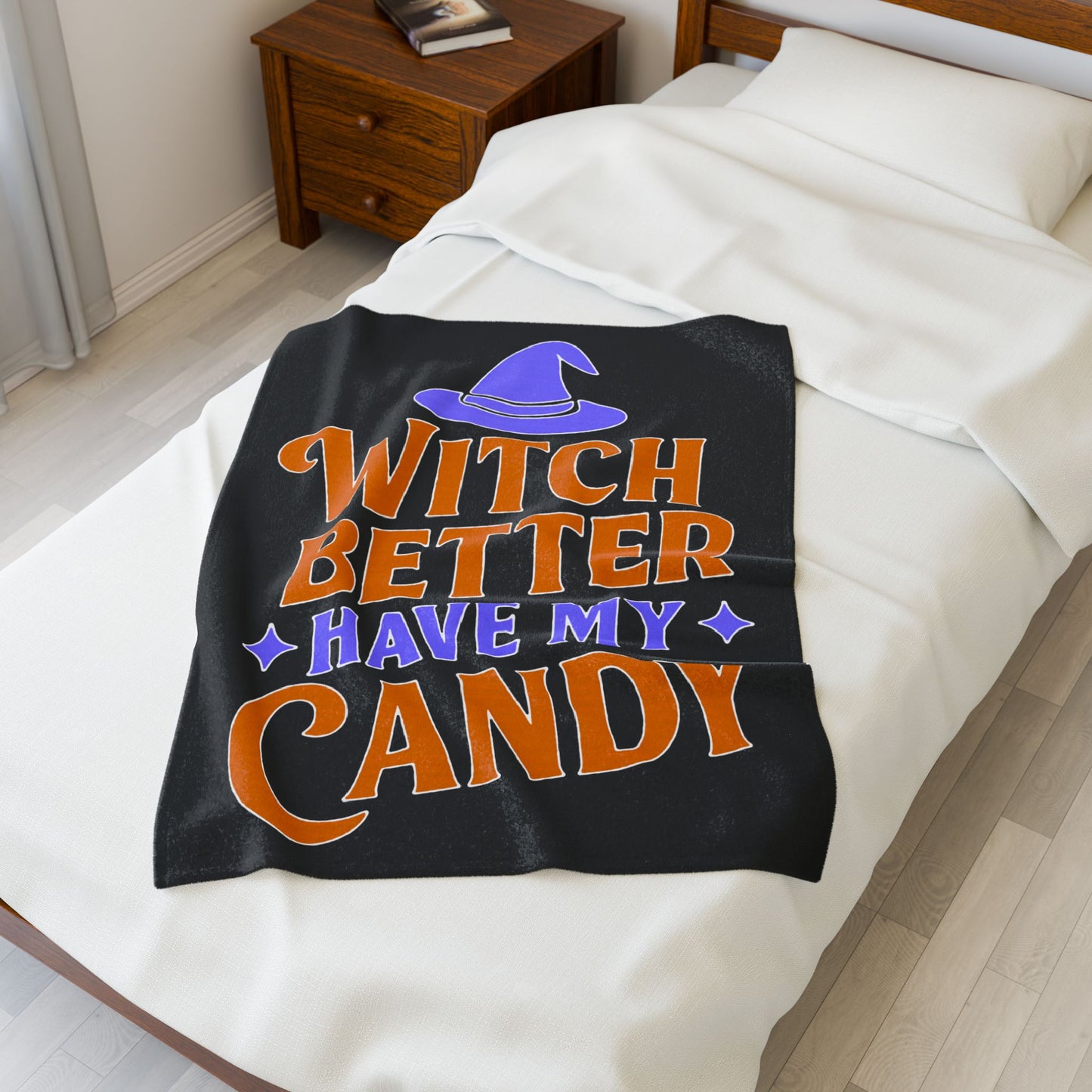 Halloween Velveteen Plush Blanket - Cozy Witch-Inspired Throw, Perfect for Fall Décor, Spooky Season, Trick or Treat, Gift for Her
