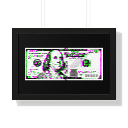 100 Dollars Bill - Green/Magenta Glitch - Framed Poster