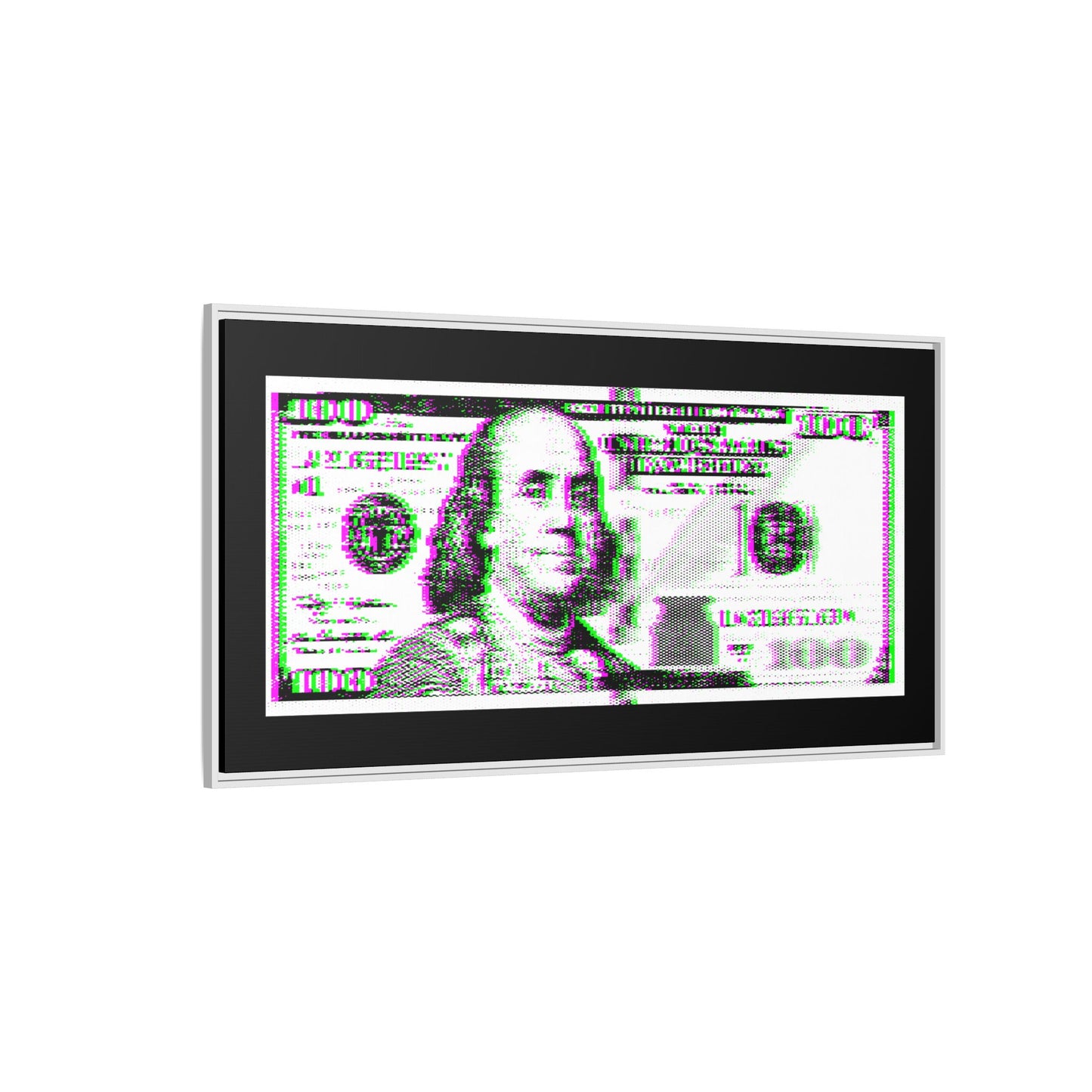 100 Dollars Bill - Green/Magenta Glitch - Framed Canvas