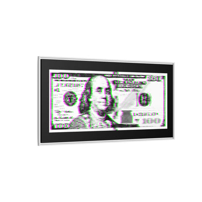 100 Dollars Bill - Green/Magenta Glitch - Framed Canvas