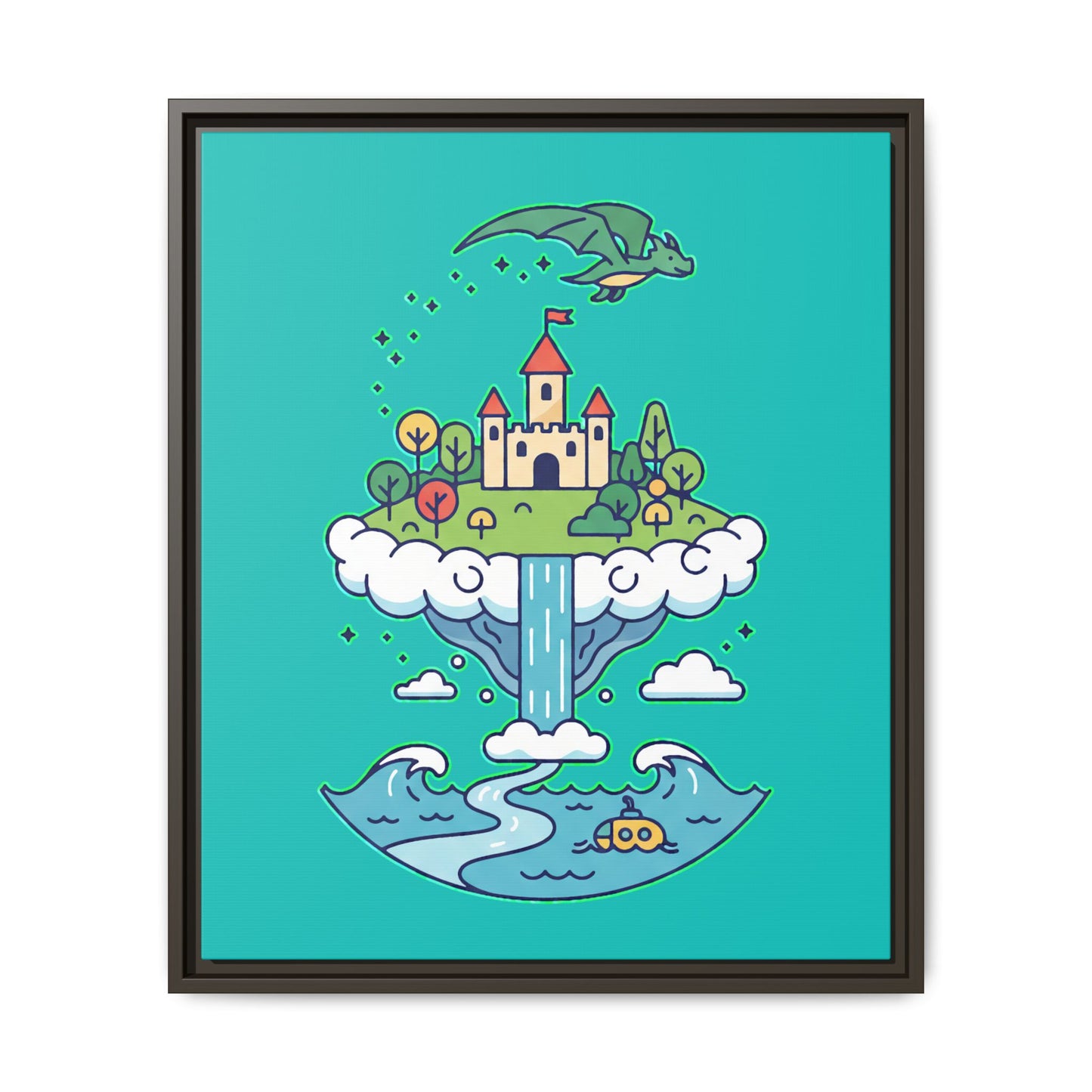Floating Castle Dragon - Magical Fantasy Island - Framed Canvas
